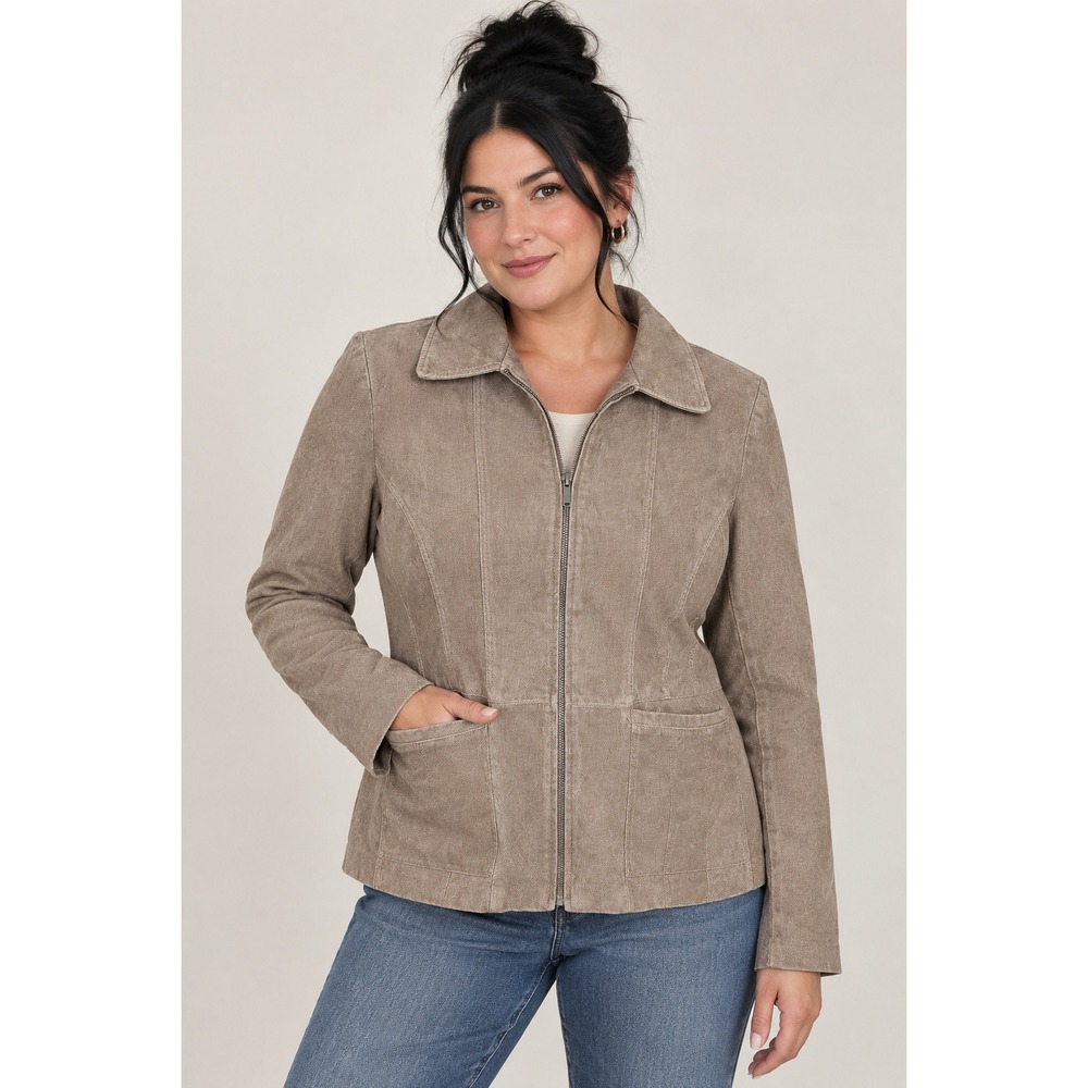 St. Johns Bay Washable Suede Jacket Womens Large Zip Vintage 90s Lightweight